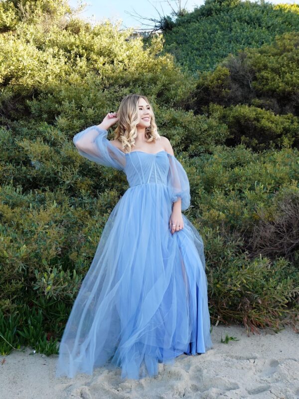 Woman in blue dress